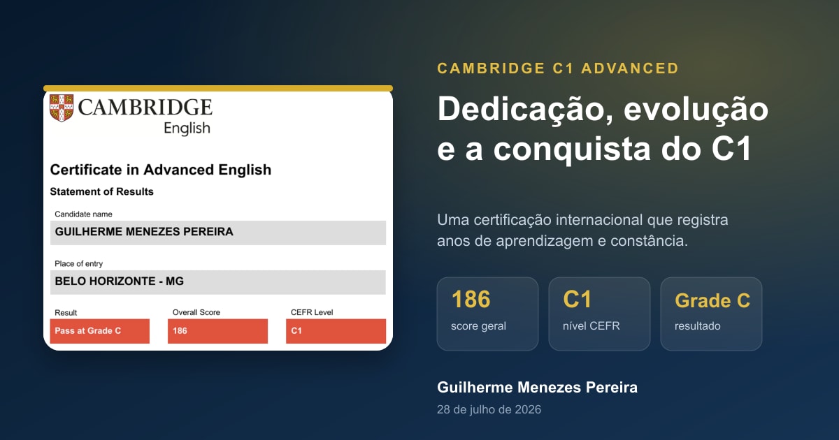 Resumo do resultado Cambridge C1 Advanced de Guilherme Menezes Pereira