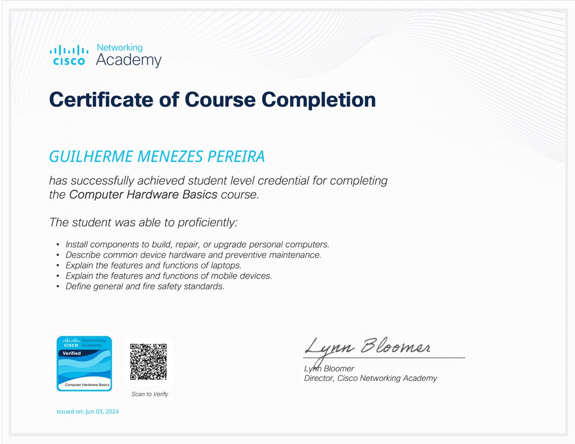 Prévia do certificado Cisco Computer Hardware Basics