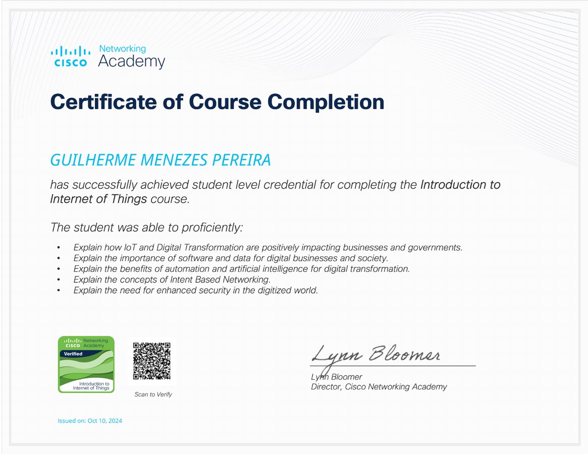 Prévia do certificado Cisco Introduction to Internet of Things