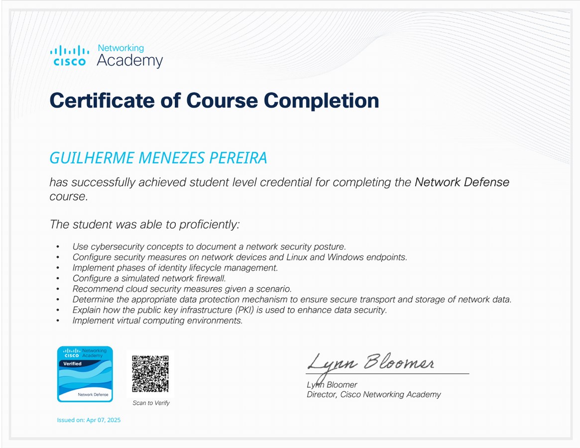 Prévia do certificado Cisco Network Defense