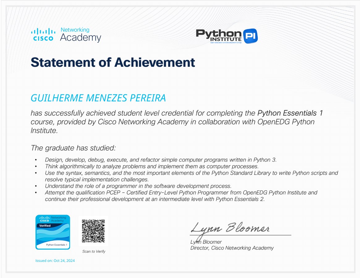 Prévia do certificado Cisco Python Essentials 1